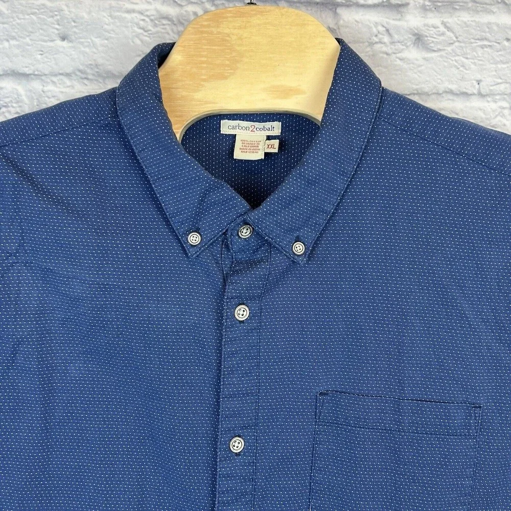 Carbon 2 Cobalt Mens Blue Polka Dots Button Down Long Sleeve Casual Shirt Sz 2XL